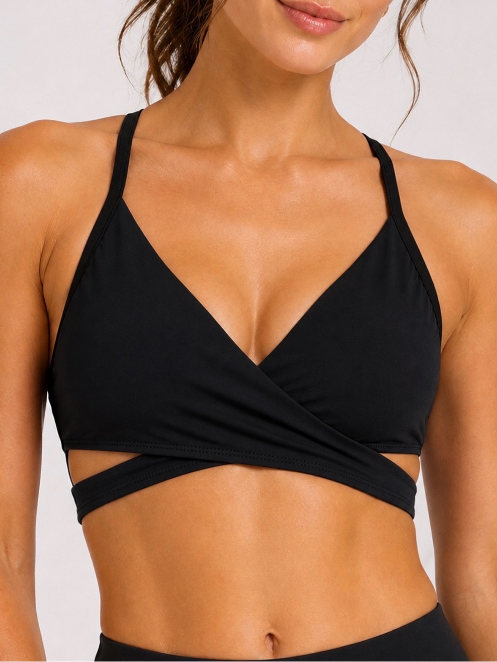 VS PINK Black Wrap-Front Swim Top